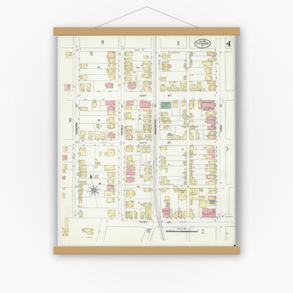 Old map wall art mockup — magnetic wood frame on white wall — Sanborn Fire Insurance Map from Tyrone, Blair County, Pennsylvania (1906), Sheet #0004