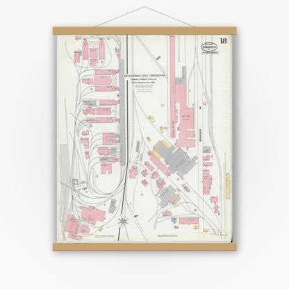 Old map wall art mockup — magnetic wood frame on white wall — Sanborn Fire Insurance Map from Braddock, Allegheny County, Pennsylvania (1901), Sheet #0018