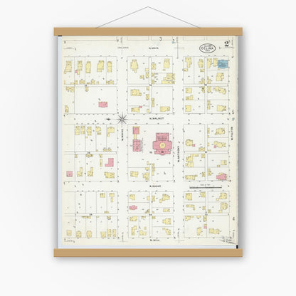 Old map wall art mockup — magnetic wood frame on white wall — Sanborn Fire Insurance Map from Celina, Mercer County, Ohio (1907), Sheet #0002