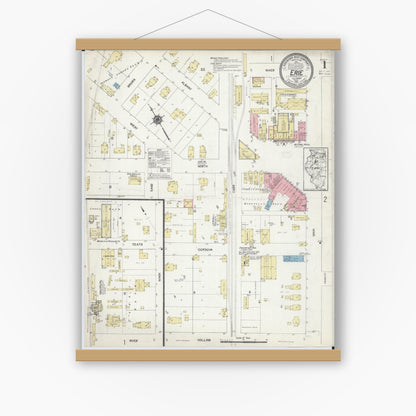 Old map wall art mockup — magnetic wood frame on white wall — Sanborn Fire Insurance Map from Erie, Whiteside County, Illinois (1913), Sheet #0001