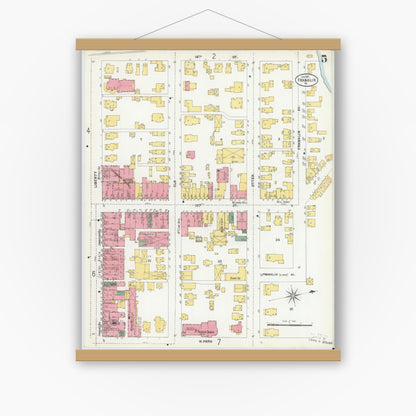 Old map wall art mockup — magnetic wood frame on white wall — Sanborn Fire Insurance Map from Franklin, Venango County, Pennsylvania (1901), Sheet #0005