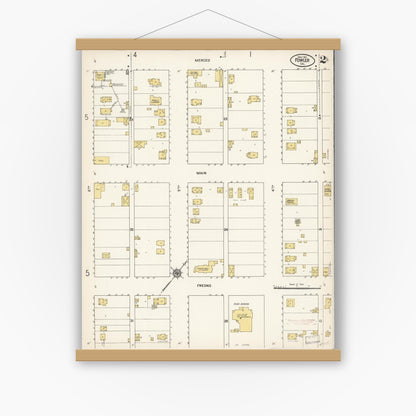 Old map wall art mockup — magnetic wood frame on white wall — Sanborn Fire Insurance Map from Fowler, Fresno County, California (1911), Sheet #0002