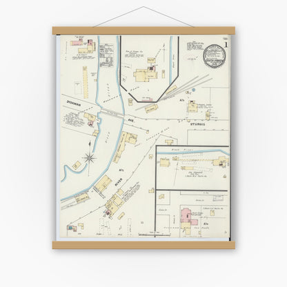 Old map wall art mockup — magnetic wood frame on white wall — Sanborn Fire Insurance Map from South Haven, Van Buren County, Michigan (1891) - Complete Map Set