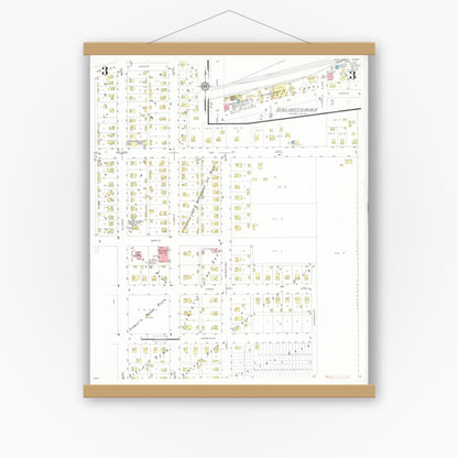 Old map wall art mockup — magnetic wood frame on white wall — Sanborn Fire Insurance Map from Holstein, Ida County, Iowa (1933), Sheet #0003