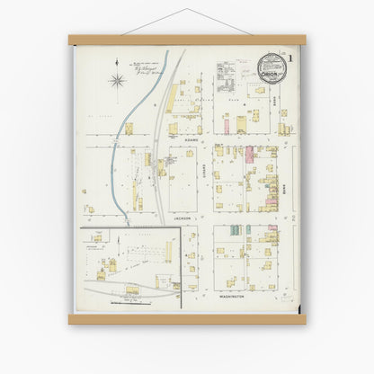 Old map wall art mockup — magnetic wood frame on white wall — Sanborn Fire Insurance Map from Orion, Henry County, Illinois (1894) - Complete Map Set