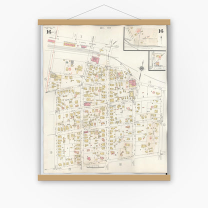 Old map wall art mockup — magnetic wood frame on white wall — Sanborn Fire Insurance Map from Palestine, Anderson County, Texas (1949), Sheet #0016