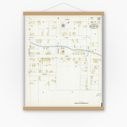 Old map wall art mockup — magnetic wood frame on white wall — Sanborn Fire Insurance Map from Rensselaer, Rensselaer County, New York (1909), Sheet #0017