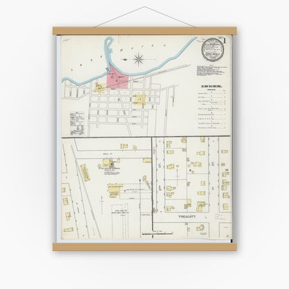 Old map wall art mockup — magnetic wood frame on white wall — Sanborn Fire Insurance Map from Sand Beach, Huron County, Michigan (1893) - Complete Map Set