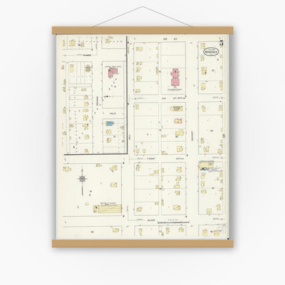 Old map wall art mockup — magnetic wood frame on white wall — Sanborn Fire Insurance Map from Momence, Kankakee County, Illinois (1913), Sheet #0005