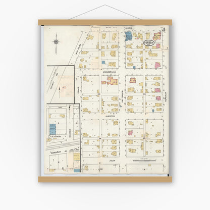 Old map wall art mockup — magnetic wood frame on white wall — Sanborn Fire Insurance Map from Forest, Hardin County, Ohio (1932), Sheet #0004