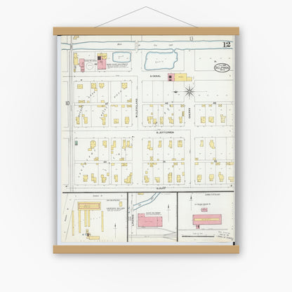Old map wall art mockup — magnetic wood frame on white wall — Sanborn Fire Insurance Map from Delphos, Van Wert And Allen Counties, Ohio (1904), Sheet #0012