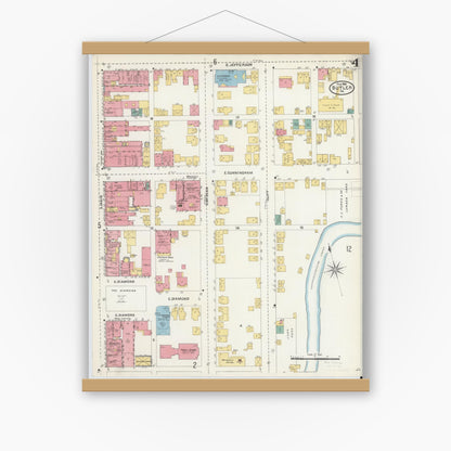 Old map wall art mockup — magnetic wood frame on white wall — Sanborn Fire Insurance Map from Butler, Butler County, Pennsylvania (1906), Sheet #0004