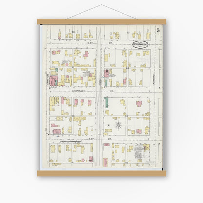 Old map wall art mockup — magnetic wood frame on white wall — Sanborn Fire Insurance Map from Upper Sandusky, Wyandot County, Ohio (1892), Sheet #0005