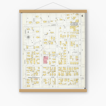 Old map wall art mockup — magnetic wood frame on white wall — Sanborn Fire Insurance Map from Ishpeming, Marquette County, Michigan (1904), Sheet #0004