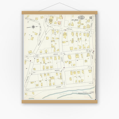 Old map wall art mockup — magnetic wood frame on white wall — Sanborn Fire Insurance Map from Saugus, Essex County, Massachusetts (1913), Sheet #0015