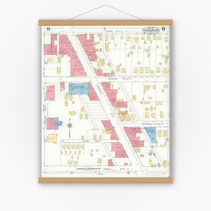 Old map wall art mockup — magnetic wood frame on white wall — Sanborn Fire Insurance Map from Lankershim, Los Angeles County, California (1927), Sheet #0009