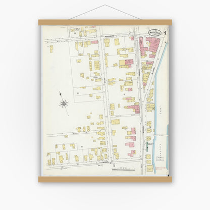 Old map wall art mockup — magnetic wood frame on white wall — Sanborn Fire Insurance Map from Whitehall, Washington County, New York (1907), Sheet #0004