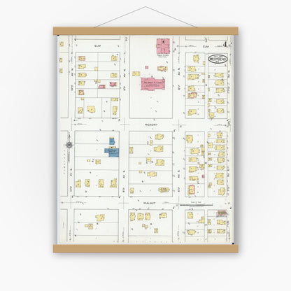 Old map wall art mockup — magnetic wood frame on white wall — Sanborn Fire Insurance Map from West Bend, Washington County, Wisconsin (1919), Sheet #0004