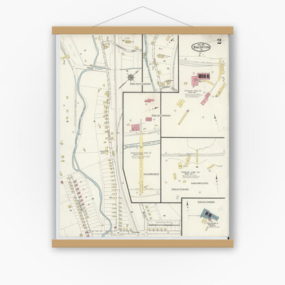 Old map wall art mockup — magnetic wood frame on white wall — Sanborn Fire Insurance Map from Bakerton, Cambria County, Pennsylvania (1916), Sheet #0002