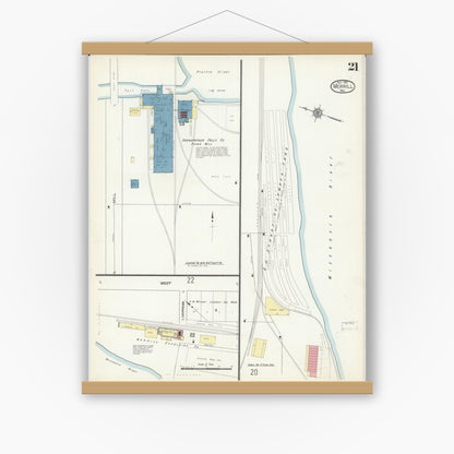 Old map wall art mockup — magnetic wood frame on white wall — Sanborn Fire Insurance Map from Merrill, Lincoln County, Wisconsin (1913), Sheet #0021