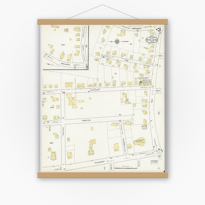 Old map wall art mockup — magnetic wood frame on white wall — Sanborn Fire Insurance Map from Marlborough, Middlesex County, Massachusetts (1912), Sheet #0003