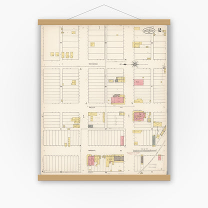 Old map wall art mockup — magnetic wood frame on white wall — Sanborn Fire Insurance Map from Calexico, Imperial County, California (1910), Sheet #0002