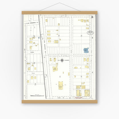 Old map wall art mockup — magnetic wood frame on white wall — Sanborn Fire Insurance Map from Covina, Los Angeles County, California (1911), Sheet #0003