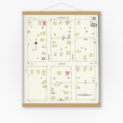 Old map wall art mockup — magnetic wood frame on white wall — Sanborn Fire Insurance Map from Vernon, Wilbarger County, Texas (1920), Sheet #0015