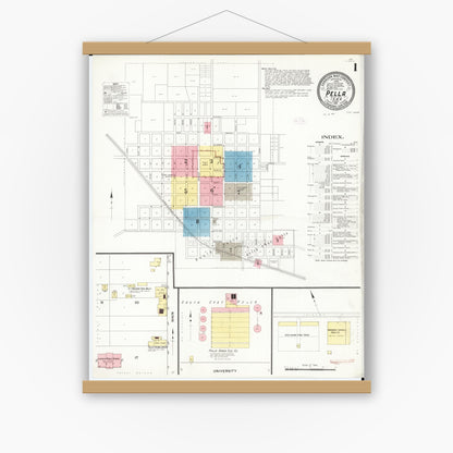 Old map wall art mockup — magnetic wood frame on white wall — Sanborn Fire Insurance Map from Pella, Marion County, Iowa (1911), Sheet #0001