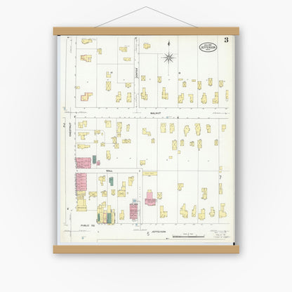 Old map wall art mockup — magnetic wood frame on white wall — Sanborn Fire Insurance Map from Jefferson, Ashtabula County, Ohio (1909), Sheet #0003