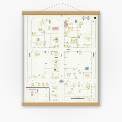 Old map wall art mockup — magnetic wood frame on white wall — Sanborn Fire Insurance Map from Scotland Neck, Halifax County, North Carolina (1908), Sheet #0003