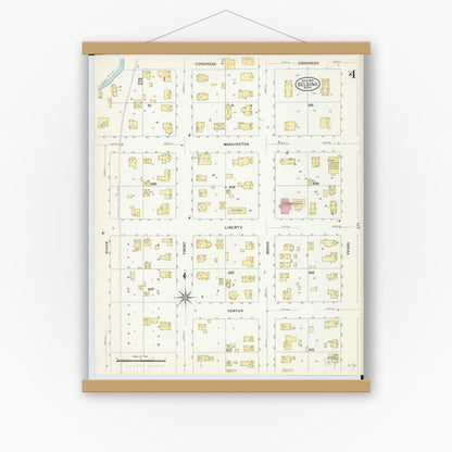 Old map wall art mockup — magnetic wood frame on white wall — Sanborn Fire Insurance Map from Belding, Ionia County, Michigan (1908), Sheet #0004
