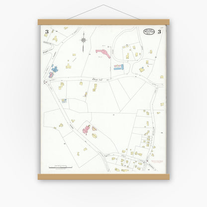 Old map wall art mockup — magnetic wood frame on white wall — Sanborn Fire Insurance Map from Weston, Middlesex County, Massachusetts (1929), Sheet #0003
