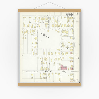 Old map wall art mockup — magnetic wood frame on white wall — Sanborn Fire Insurance Map from Philipsburg, Centre County, Pennsylvania (1910), Sheet #0006