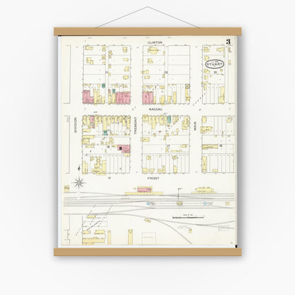 Old map wall art mockup — magnetic wood frame on white wall — Sanborn Fire Insurance Map from Stuart, Guthrie and Adair Counties, Iowa (1894), Sheet #0003