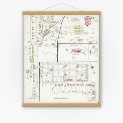 Old map wall art mockup — magnetic wood frame on white wall — Sanborn Fire Insurance Map from Waynesboro, Franklin County, Pennsylvania (1916), Sheet #0011