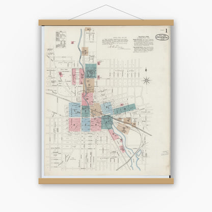 Old map wall art mockup — magnetic wood frame on white wall — Sanborn Fire Insurance Map from Jackson, Jackson County, Michigan (1886) - Complete Map Set