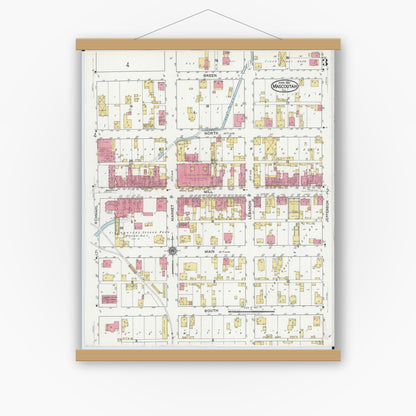 Old map wall art mockup — magnetic wood frame on white wall — Sanborn Fire Insurance Map from Mascoutah, Saint Clair County, Illinois (1921), Sheet #0003