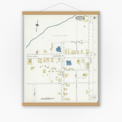 Old map wall art mockup — magnetic wood frame on white wall — Sanborn Fire Insurance Map from Parkers Landing, Armstrong County, Pennsylvania (1919), Sheet #0005
