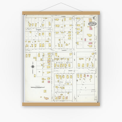 Old map wall art mockup — magnetic wood frame on white wall — Sanborn Fire Insurance Map from West Bend, Washington County, Wisconsin (1919), Sheet #0002