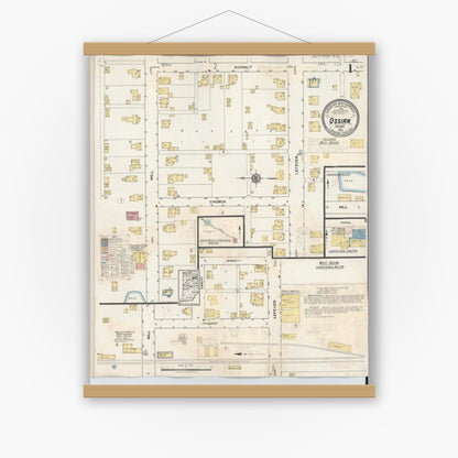 Old map wall art mockup — magnetic wood frame on white wall — Sanborn Fire Insurance Map from Ossian, Wells County, Indiana (1933) - Complete Map Set