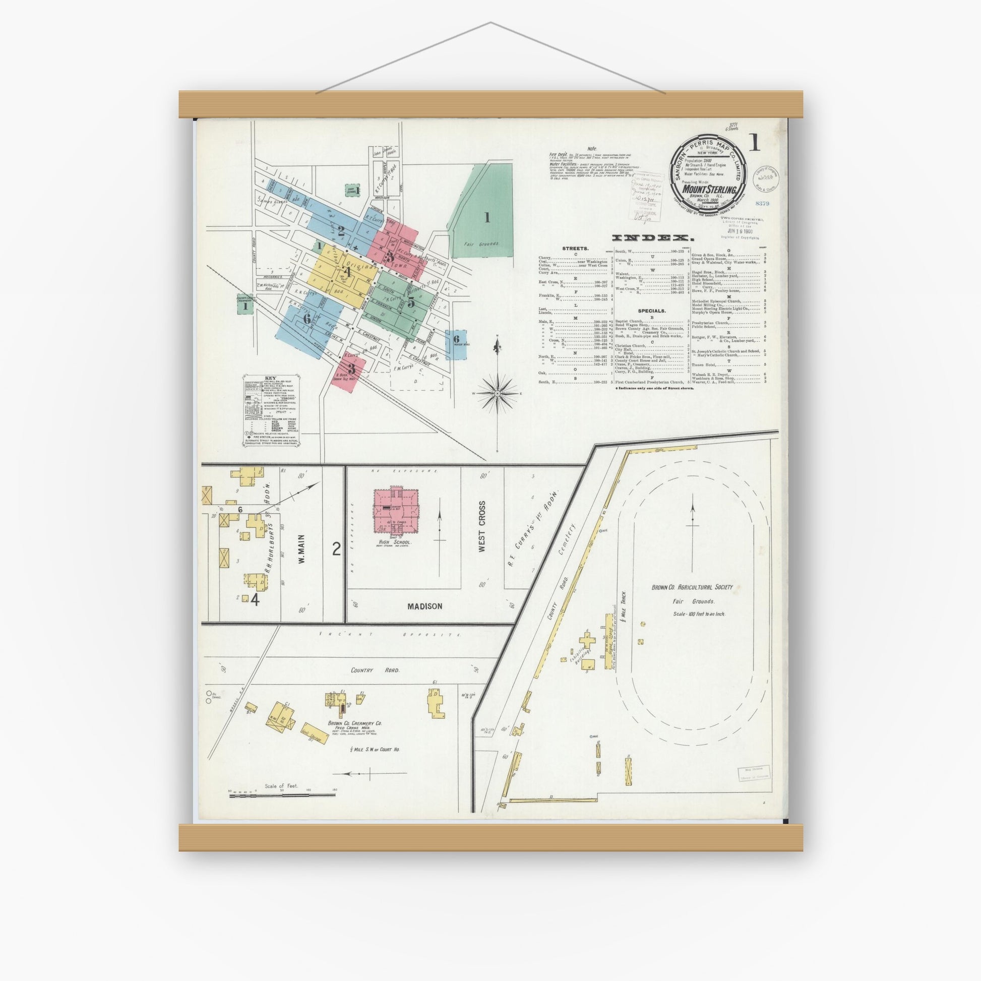 Old map wall art mockup — magnetic wood frame on white wall — Sanborn Fire Insurance Map from Mount Sterling, Brown County, Illinois (1900) - Complete Map Set