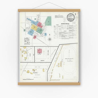 Old map wall art mockup — magnetic wood frame on white wall — Sanborn Fire Insurance Map from Mount Sterling, Brown County, Illinois (1900) - Complete Map Set