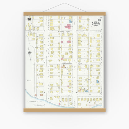 Old map wall art mockup — magnetic wood frame on white wall — Sanborn Fire Insurance Map from Kankakee, Kankakee County, Illinois (1930), Sheet #0010