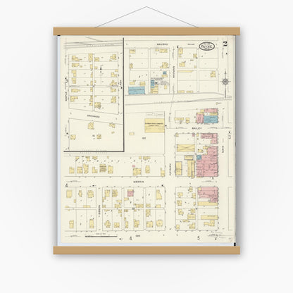 Old map wall art mockup — magnetic wood frame on white wall — Sanborn Fire Insurance Map from Payne, Paulding County, Ohio (1913), Sheet #0002