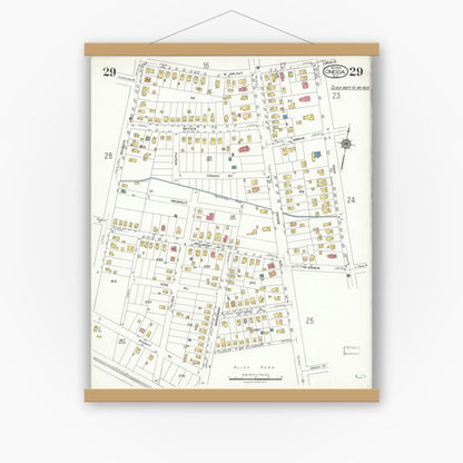 Old map wall art mockup — magnetic wood frame on white wall — Sanborn Fire Insurance Map from Oneida, Madison County, New York (1923), Sheet #0029