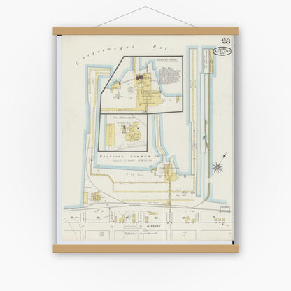 Old map wall art mockup — magnetic wood frame on white wall — Sanborn Fire Insurance Map from Ashland, Ashland County, Wisconsin (1895), Sheet #0028