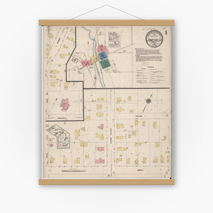 Old map wall art mockup — magnetic wood frame on white wall — Sanborn Fire Insurance Map from Jonesville, Hillsdale County, Michigan (1922) - Complete Map Set