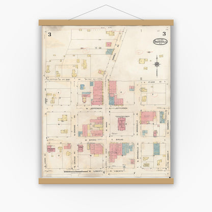 Old map wall art mockup — magnetic wood frame on white wall — Sanborn Fire Insurance Map from Brooksville, Hernando County, Florida (1945), Sheet #0003