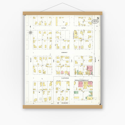Old map wall art mockup — magnetic wood frame on white wall — Sanborn Fire Insurance Map from Vinton, Benton County, Iowa (1899), Sheet #0005
